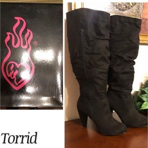 Torrid “Sally” black suede knee high boots
